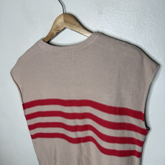 Evereve Jane Pullover Beige Red Cotton Knit Boxy Sweater Top Women's Large Beach - Picture 5 of 9